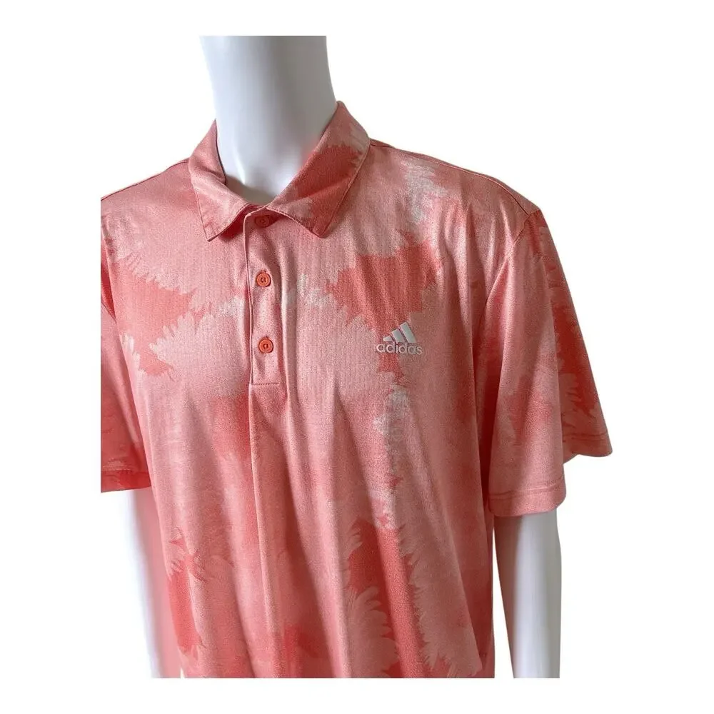 Adidas Golf Polo Shirt Mens 2XL Coral Pink Performance Print Short Sleeve Logo